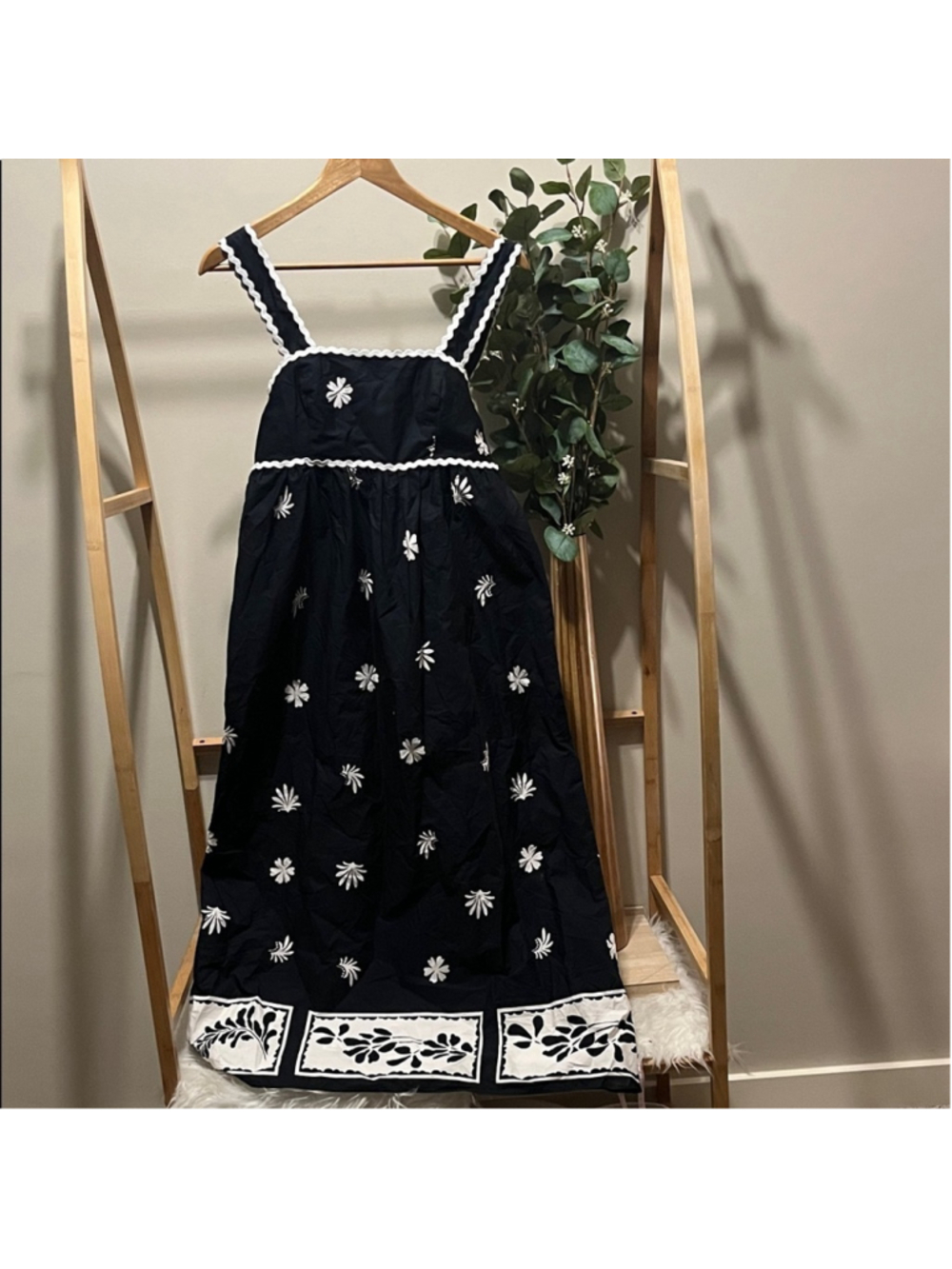 Zara 100% Cotton Black Floral Maxi Dress with Side Zipper